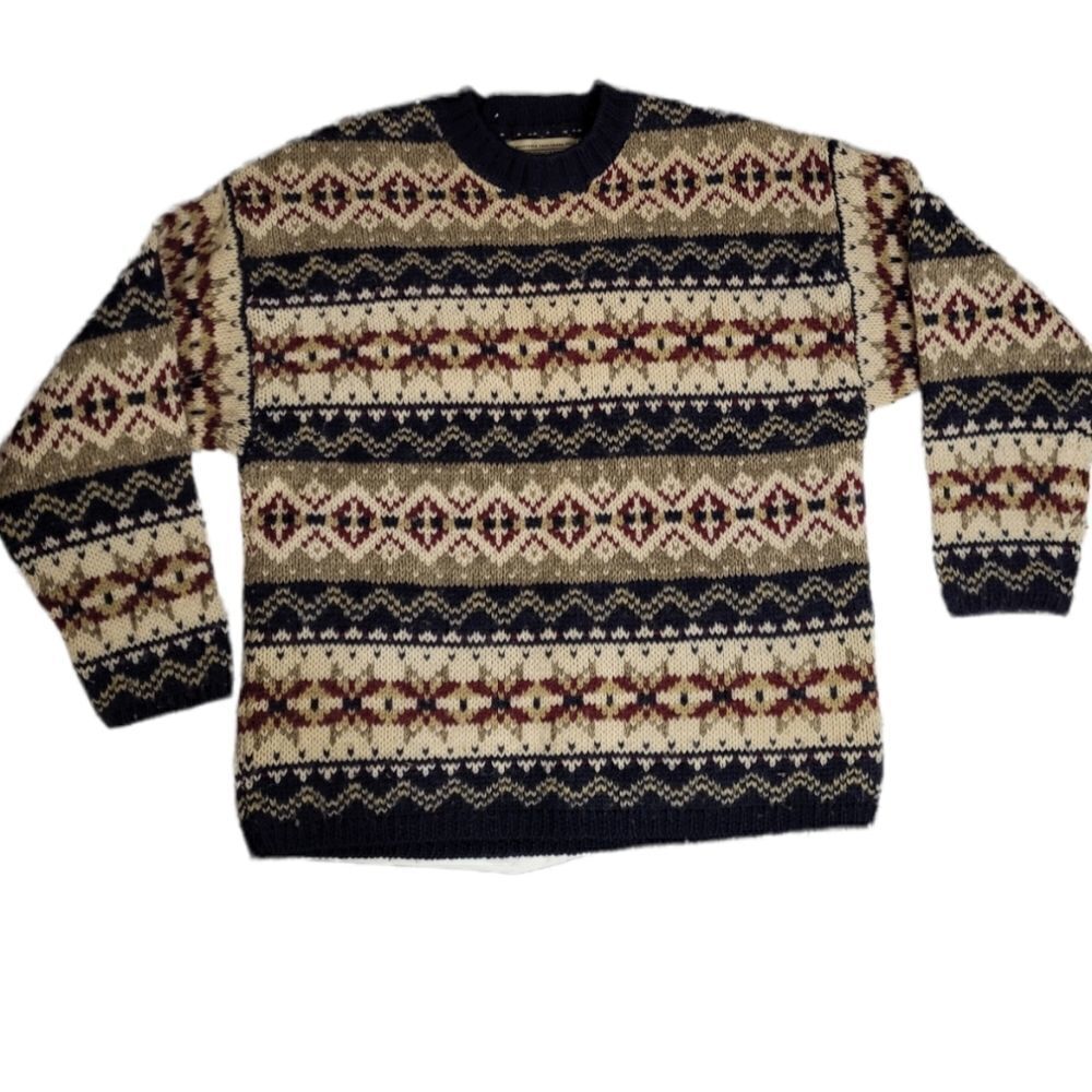VINTAGE 90s Abercrombie fair isle chunky boxy wool unisex‎ sweater L